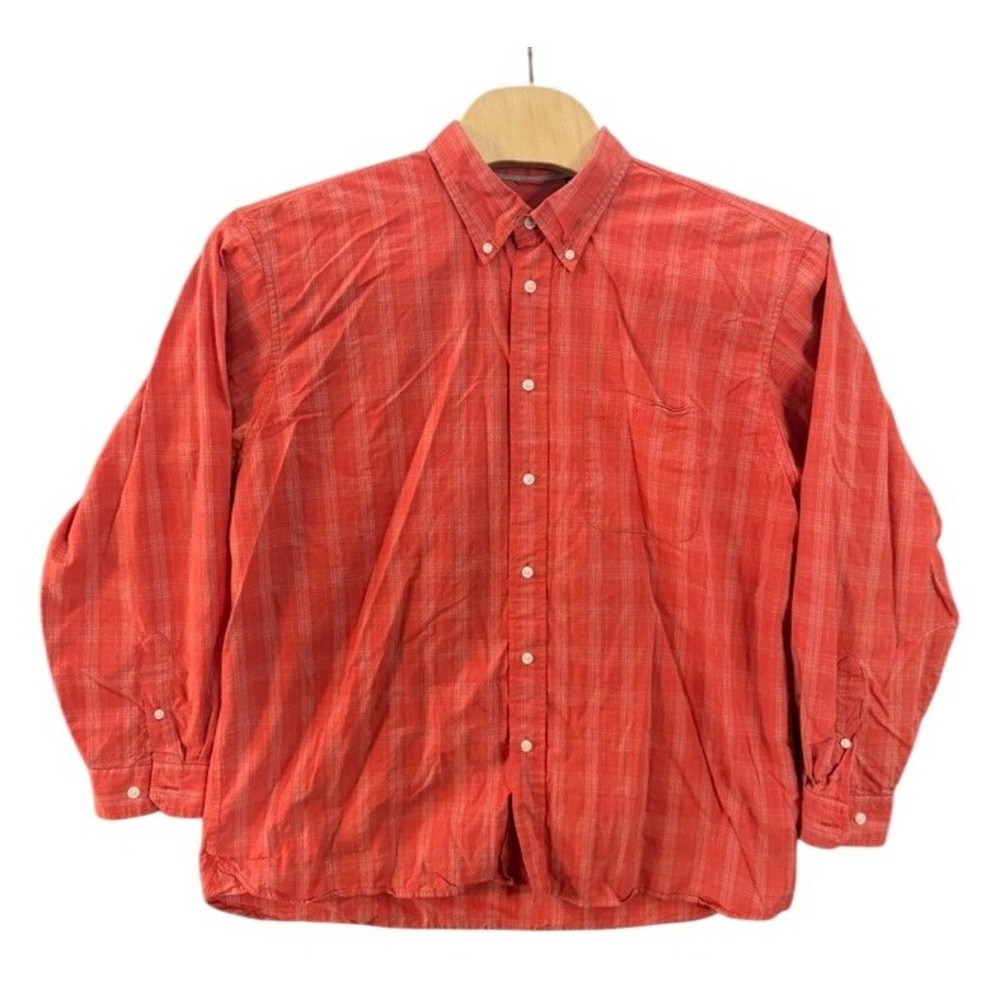 Izod Jeans Mens XL Orange Plaid Long Sleeve Button Down Cotton Shirt